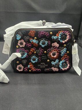Coach Pearl Kisslock Crossbody with Leather Sequins F80193 Black Multi
